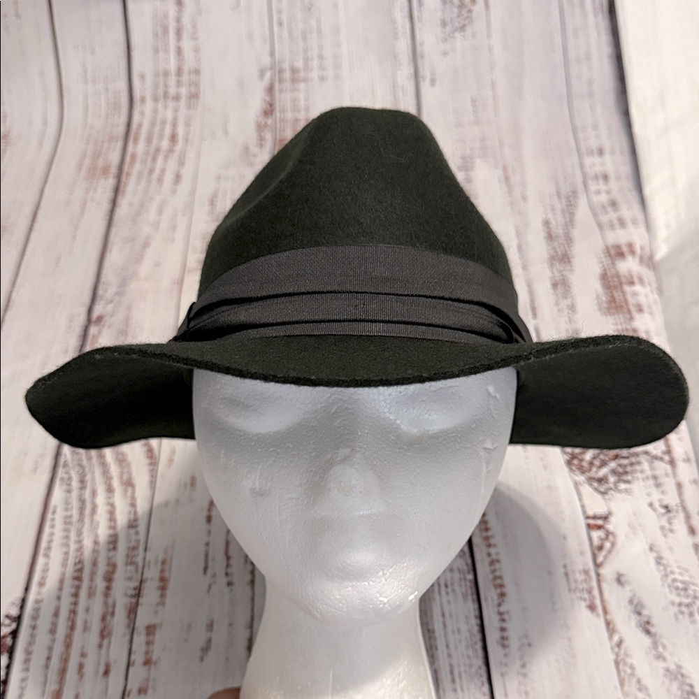 Dark Olive Wool Wide Brimmed Fedora Hat - Picture 9 of 13